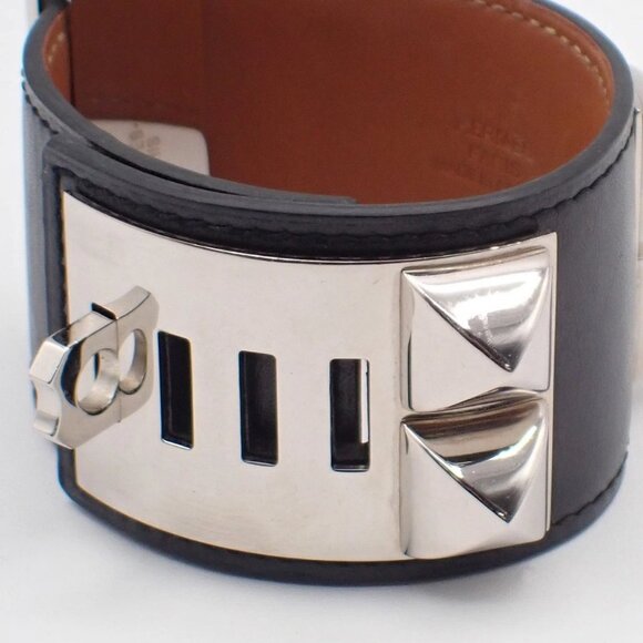 HERMES Collier de Chien Bracelet Bangle Leather Black Size S France 76RL692 - Picture 2 of 14